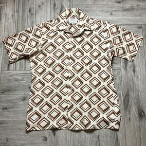 Arrow Sportswear Men's Cream & Brown Geometric Ultessa Short Sleeve Shirt Medium